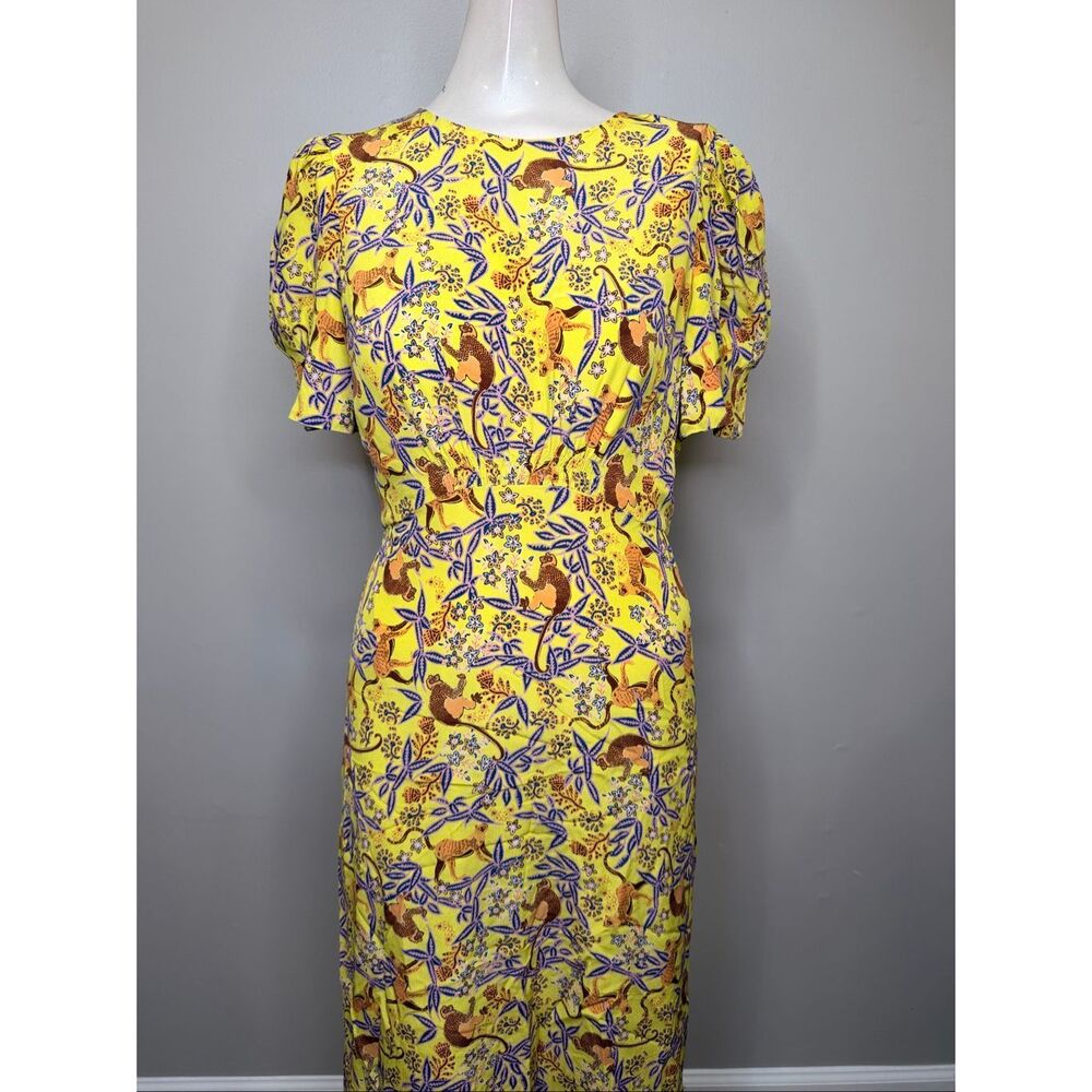 Saloni Bianca Dress In Citrus Jungle Monkey Print Size US 4 $625 - Picture 5 of 9